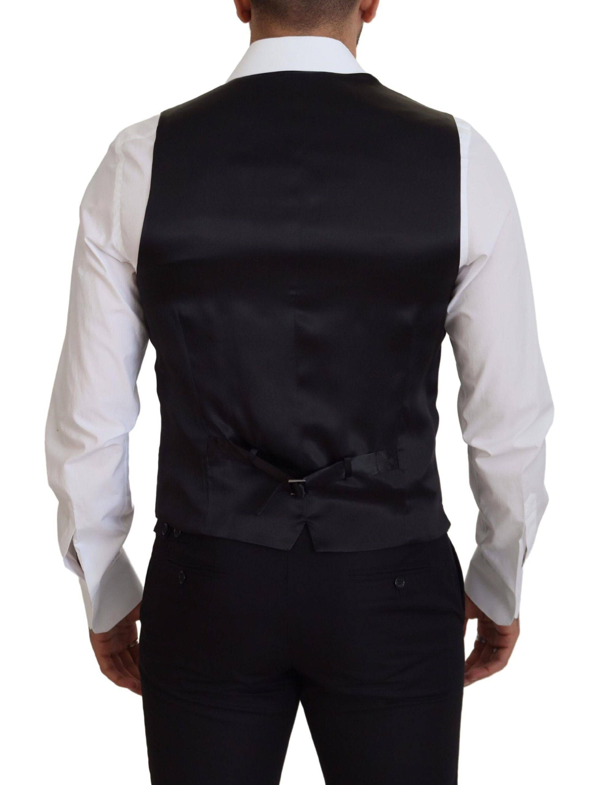 Gilet formel en laine vierge noire Dolce & Gabbana, veste élégante pour homme, détail en tissu de haute qualité.
