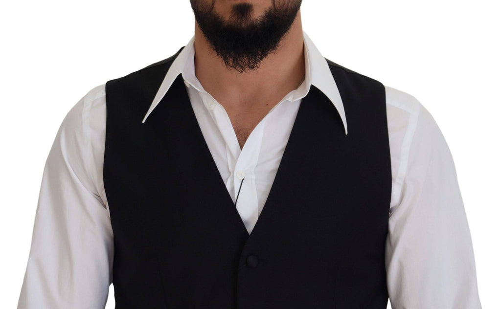Gilet de costume noir en laine vierge de Dolce & Gabbana, veste formelle élégante pour homme.