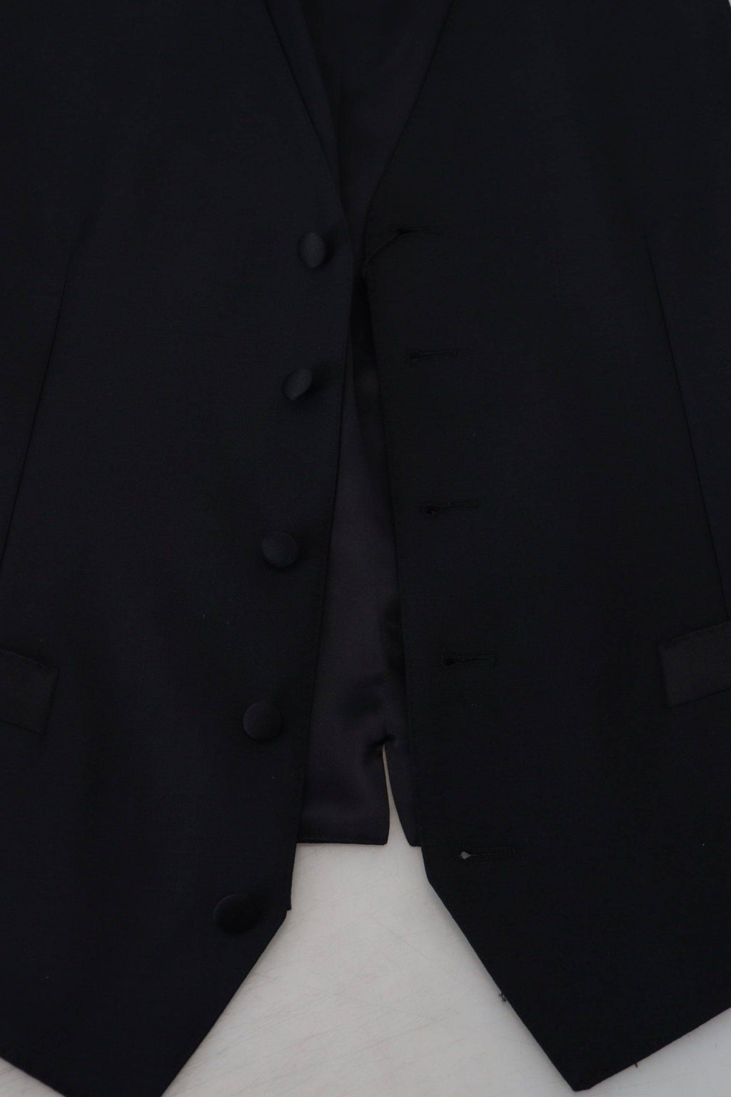 Gilet formel en laine vierge noire de Dolce & Gabbana, veste ajustée élégante pour homme.