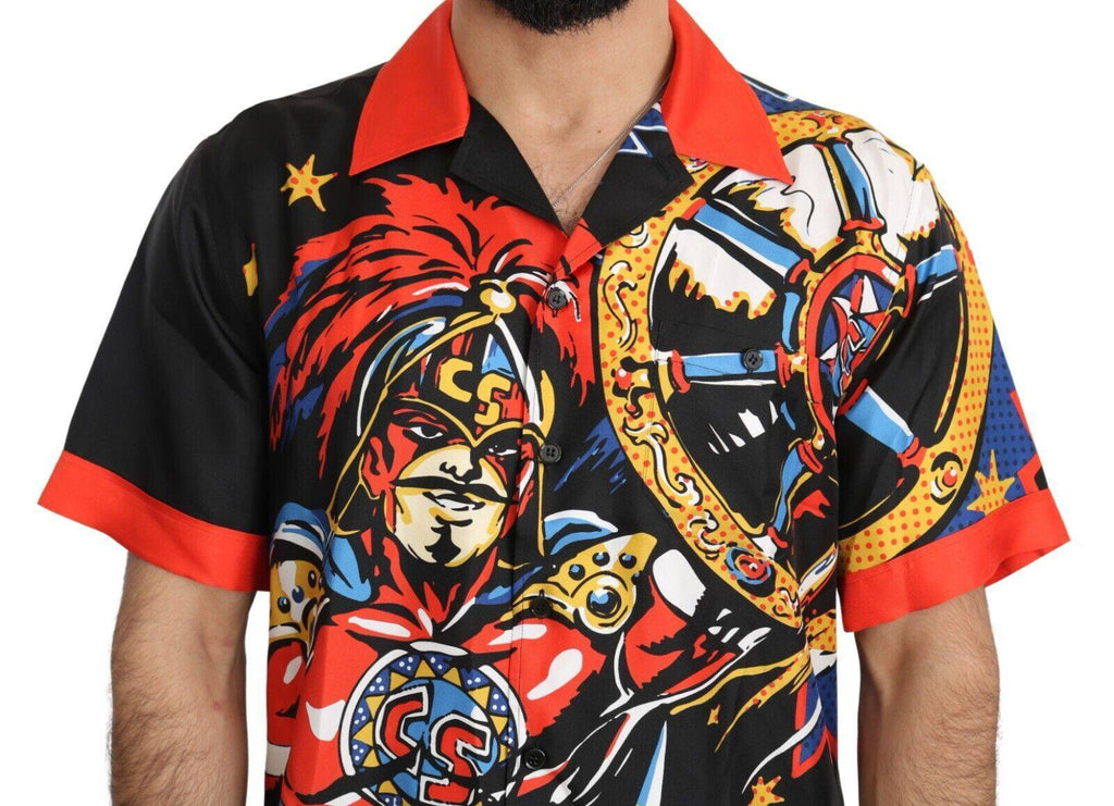 Chemise décontractée à manches courtes Dolce & Gabbana à imprimé multicolore, tissu léger et style élégant.