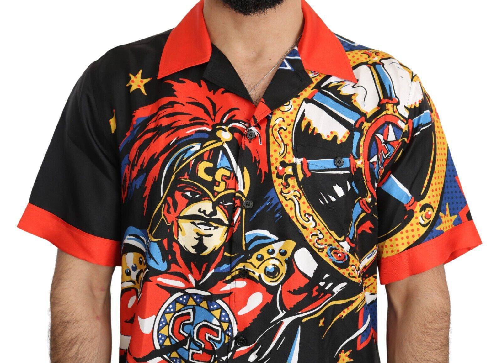 Chemise décontractée à manches courtes Dolce & Gabbana à imprimé multicolore, tissu léger et style élégant.