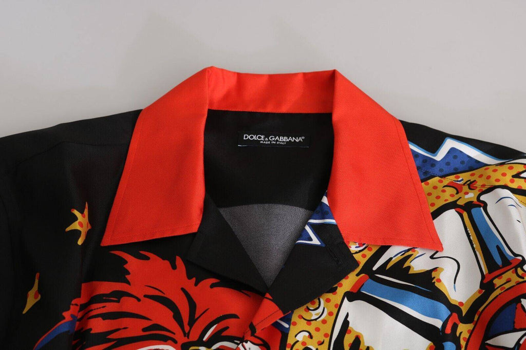 Chemise décontractée à manches courtes Dolce & Gabbana à imprimé multicolore, coton léger et style élégant.