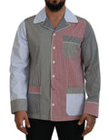 Chemise à manches longues Dolce & Gabbana en coton à patchwork multicolore, détails colorés et style élégant.