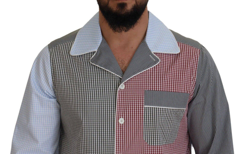 Chemise en coton à manches longues Dolce & Gabbana, patchwork multicolore, style élégant et coloré.
