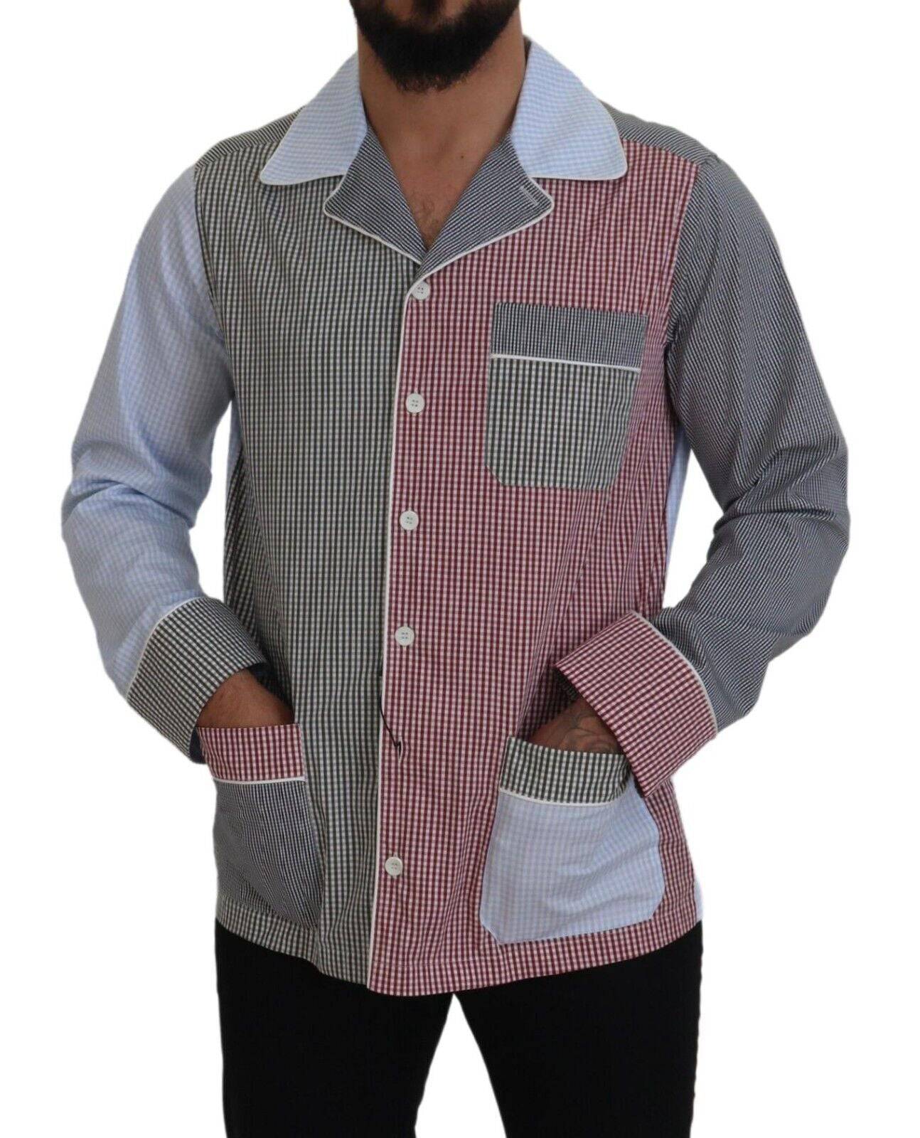 Chemise Dolce & Gabbana en coton à manches longues avec patchwork multicolore, détails colorés et style élégant.