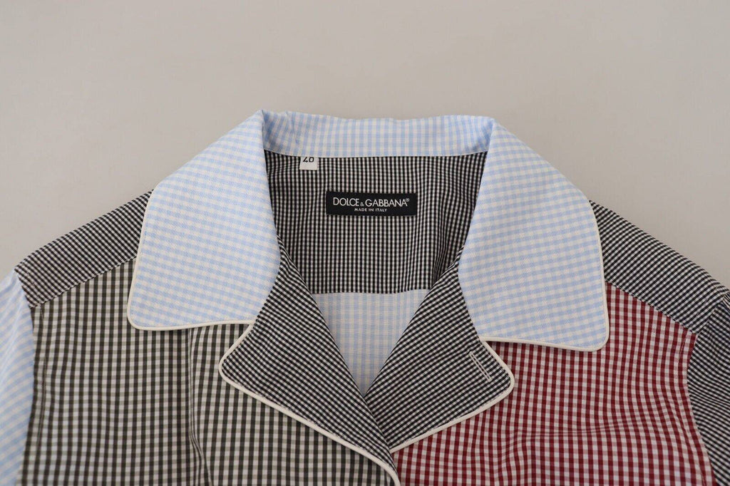 Chemise longue Dolce & Gabbana en coton à patchworks multicolores, manches longues, style élégant et coloré.