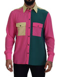 Chemise Dolce & Gabbana en soie à patchwork multicolore avec boutons, vue de face, détails colorés et élégants.