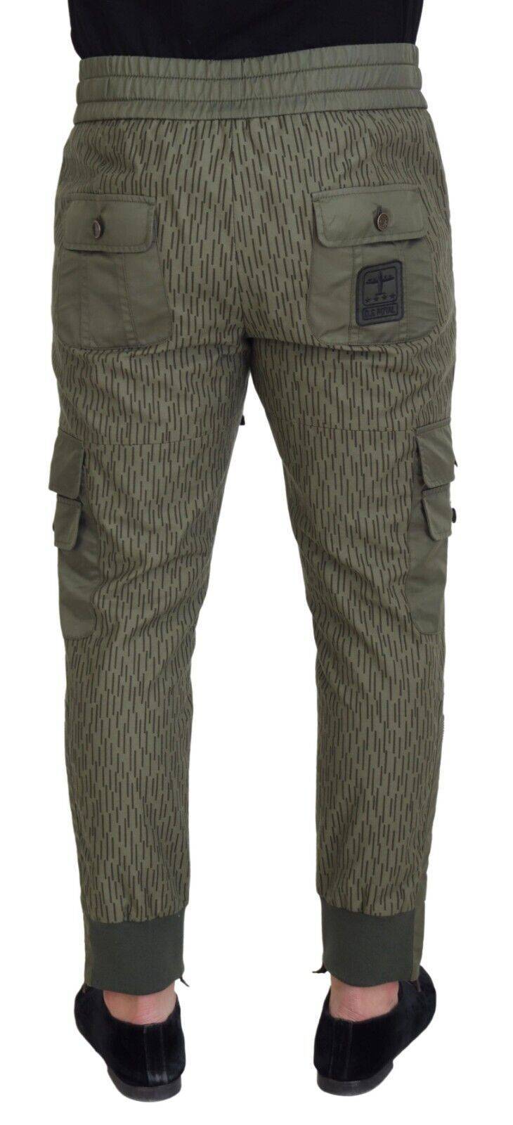 Pantalon cargo homme Dolce & Gabbana vert à rayures, avec zippers sur les jambes, style décontracté et tendance.