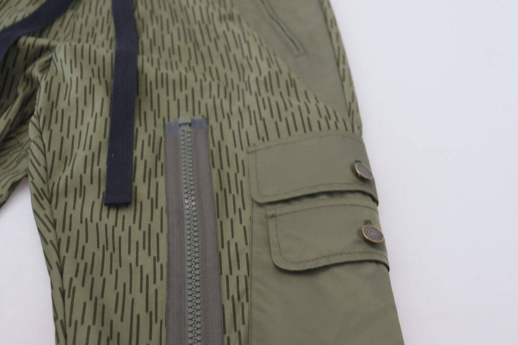 Pantalon cargo vert à rayures avec fermeture éclair pour homme de Dolce & Gabbana, jambes droites et style moderne.