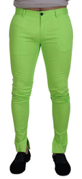 Pantalon homme Dolce & Gabbana Light Green en coton slim fit avec coupe skinny, vue de face.