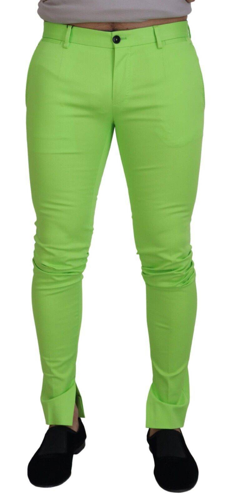 Pantalon homme Dolce & Gabbana Light Green en coton slim fit avec coupe skinny, vue de face.