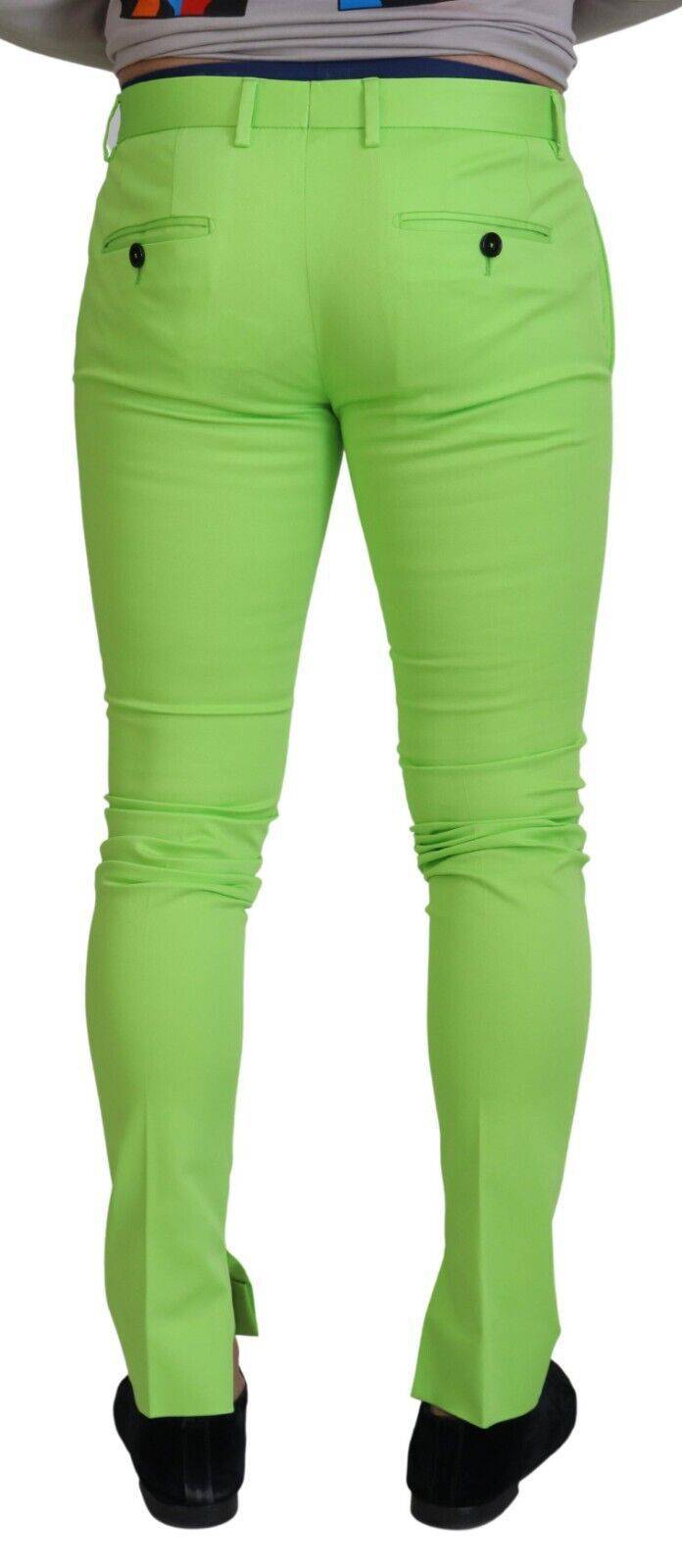 Pantalons homme en coton vert clair Dolce & Gabbana, coupe skinny, style élégant et moderne.