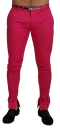Pantalon taille haute Dolce & Gabbana rose avec fermeture éclair et boucle, style élégant et moderne.