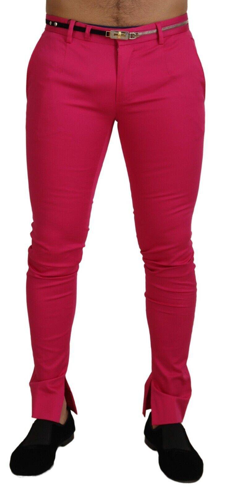Pantalon taille haute Dolce & Gabbana rose avec fermeture éclair et boucle, style élégant et moderne.