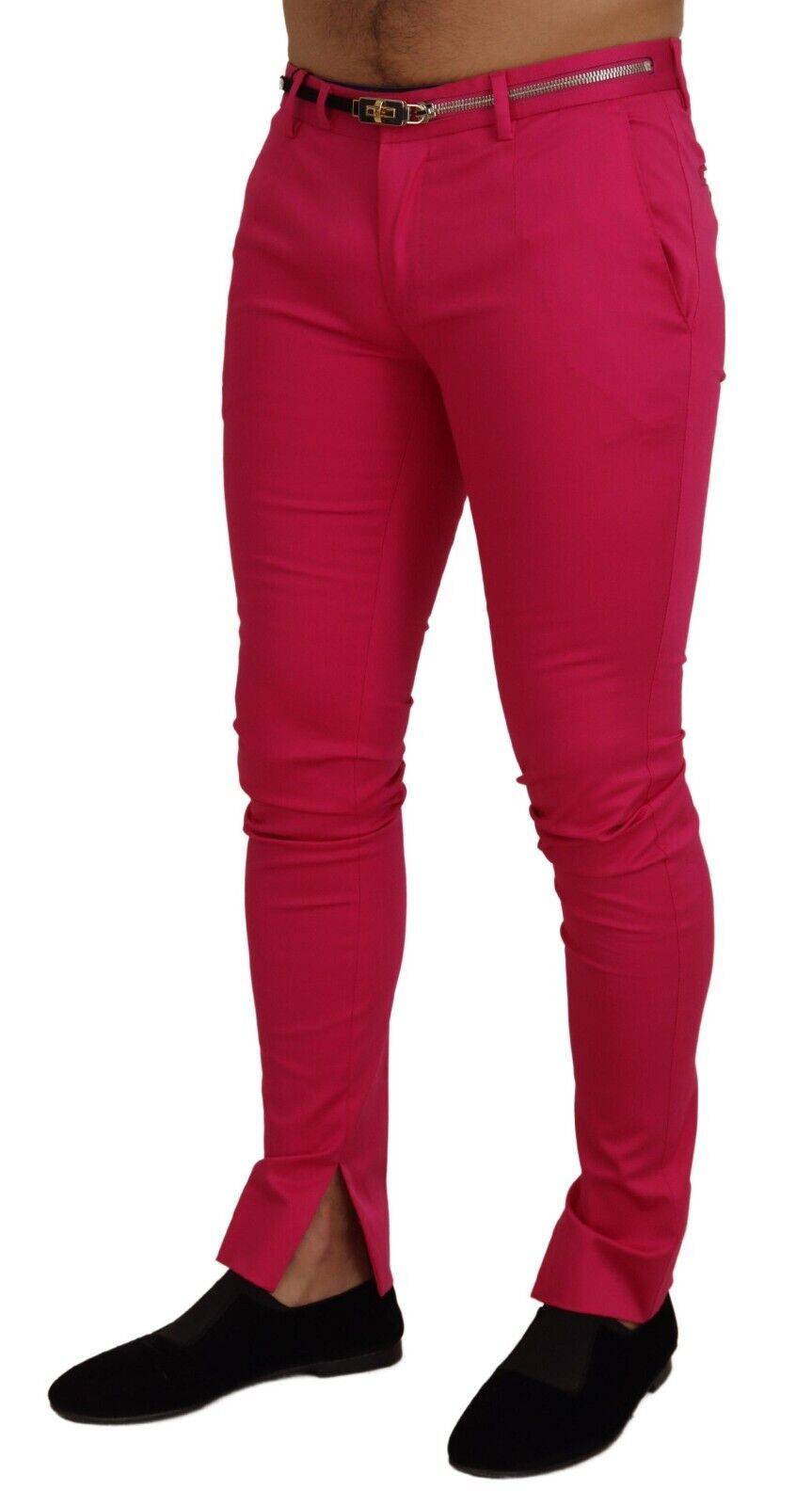 Pantalon taille haute rose Dolce & Gabbana avec boucle à glissière et ceinture, en tissu élégant, vue de face.