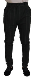 Pantalon homme Dolce & Gabbana en coton noir à rayures, style élégant et moderne, avec coupe classique.