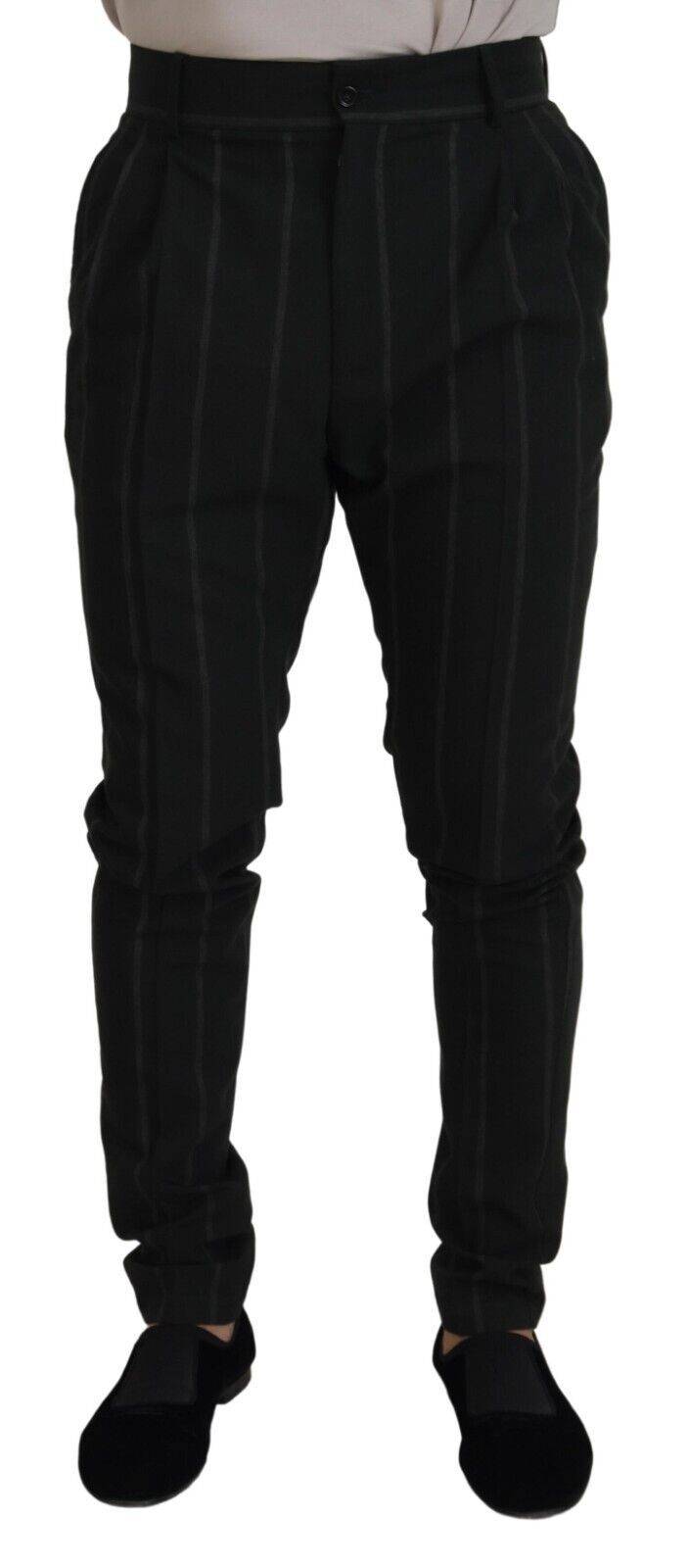 Pantalon homme Dolce & Gabbana en coton noir à rayures, style élégant et moderne, avec coupe classique.
