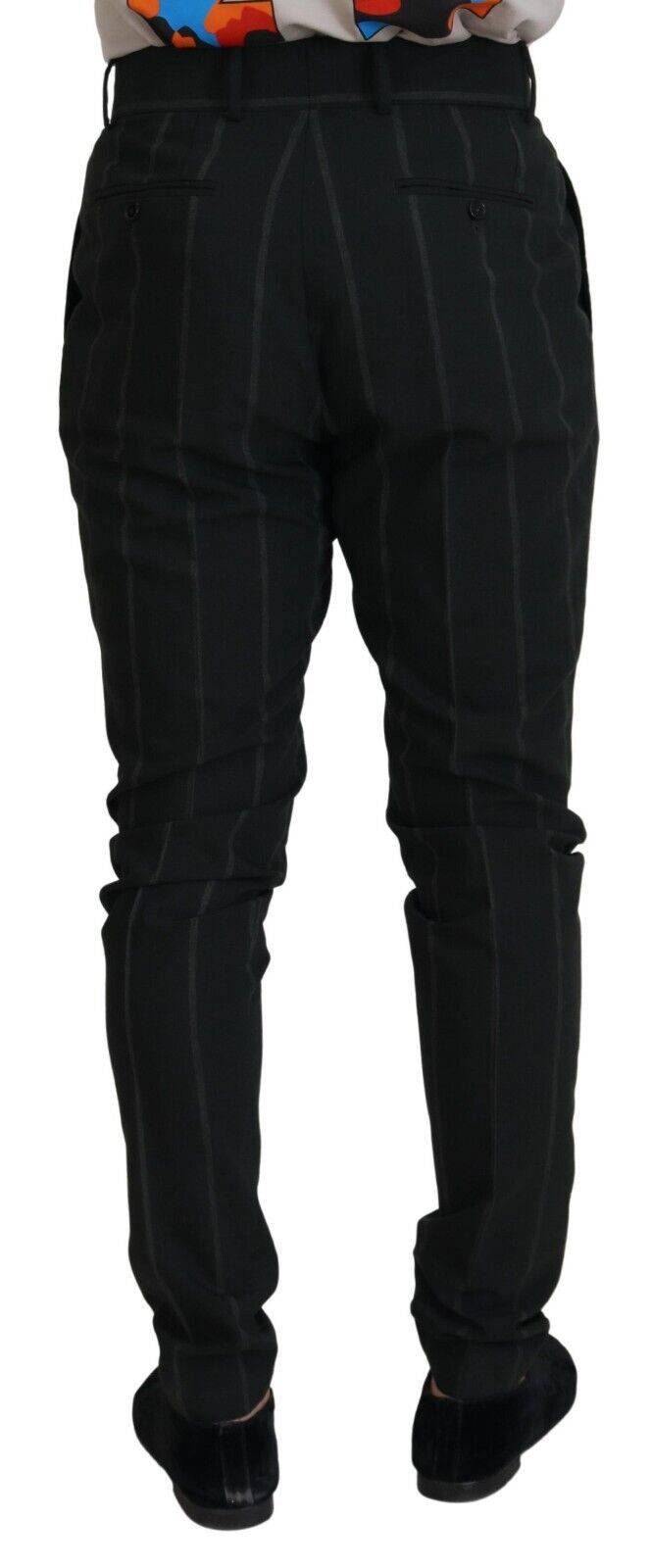 Pantalon pour homme Dolce & Gabbana en coton noir à rayures, style élégant et confortable, visible en détail.