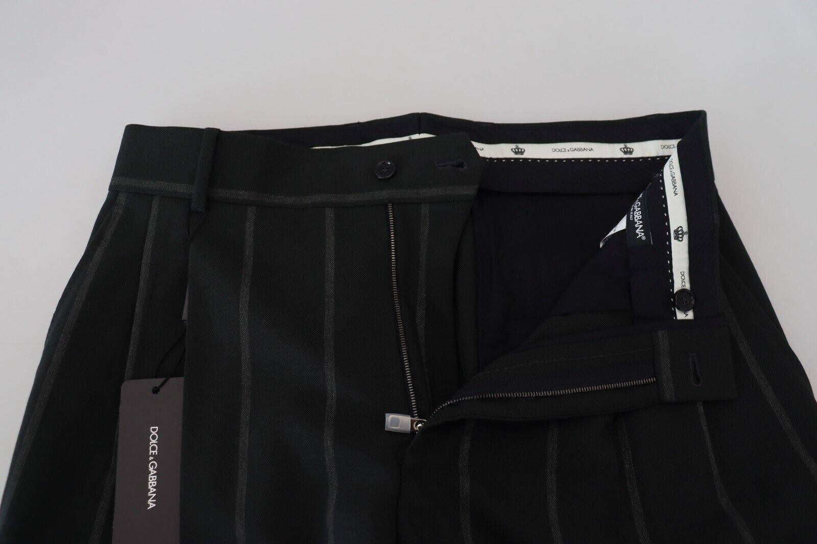 Pantalon en coton noir à rayures pour homme de Dolce & Gabbana, pantalon élégant et confortable.