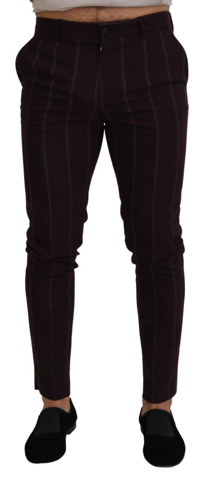 Pantalon homme Dolce & Gabbana à rayures brunes en coton, style élégant et décontracté, vue de face.