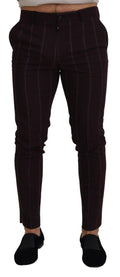 Pantalon homme Dolce & Gabbana à rayures brunes en coton, style élégant et décontracté, vue de face.