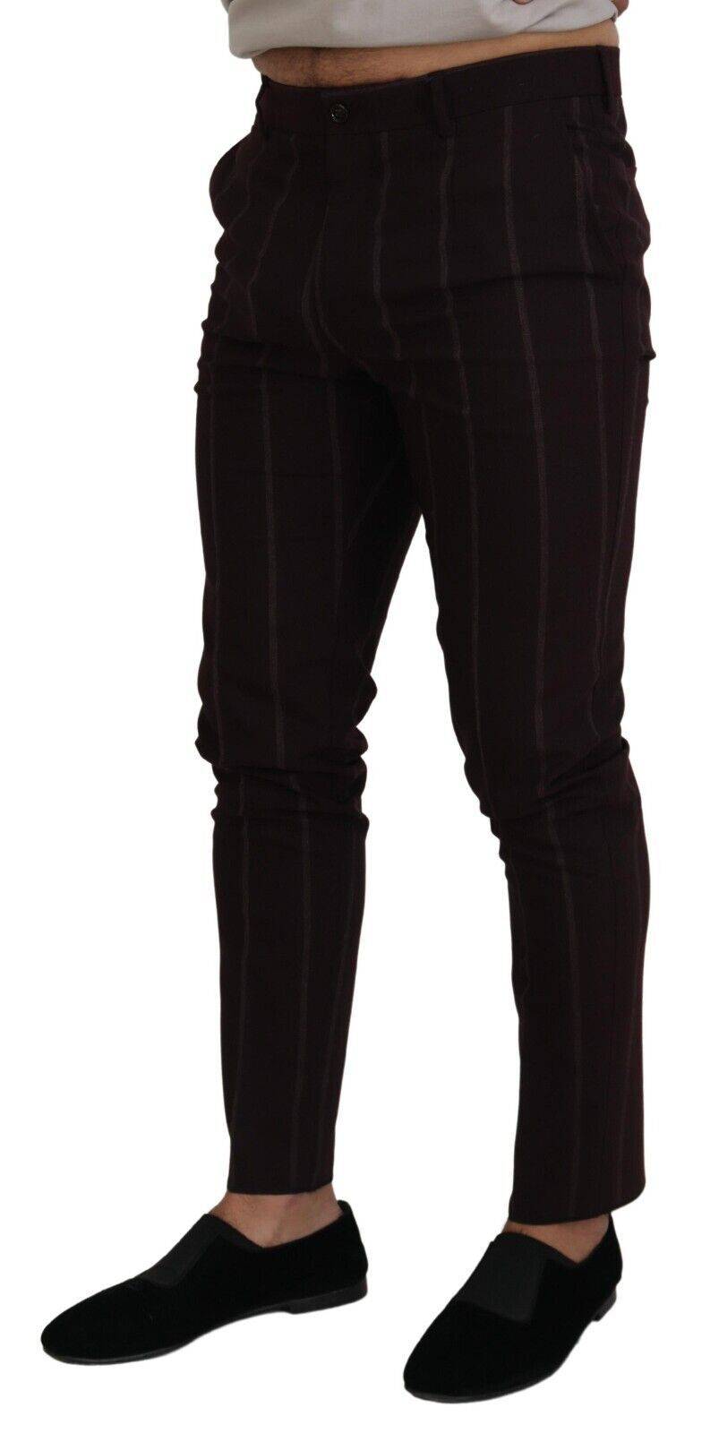 Pantalon pour homme Dolce & Gabbana en coton marron à rayures, pantalon élégant avec coupe classique.
