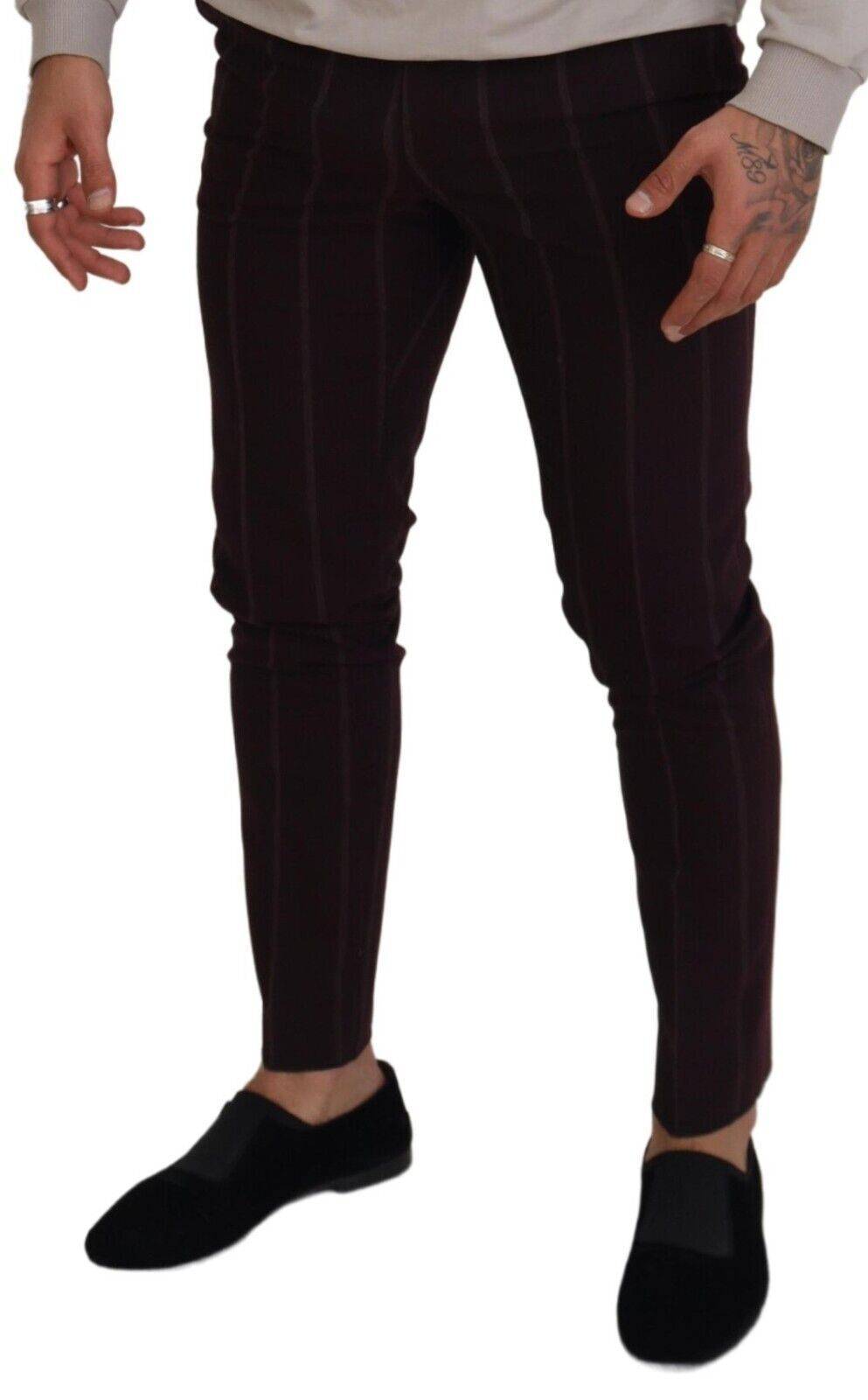Pantalon homme Dolce & Gabbana en coton avec rayures marron, style élégant et confortable, visible en gros plan.