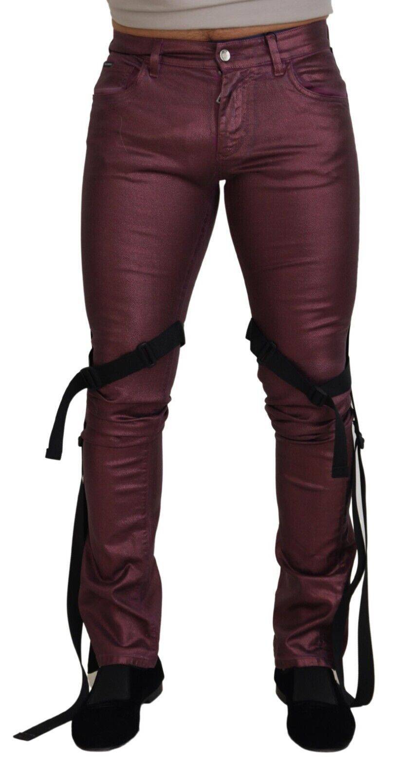 Jeans en denim de style décontracté pour homme de Dolce & Gabbana, ceinture en coton magenta avec harnais casual.