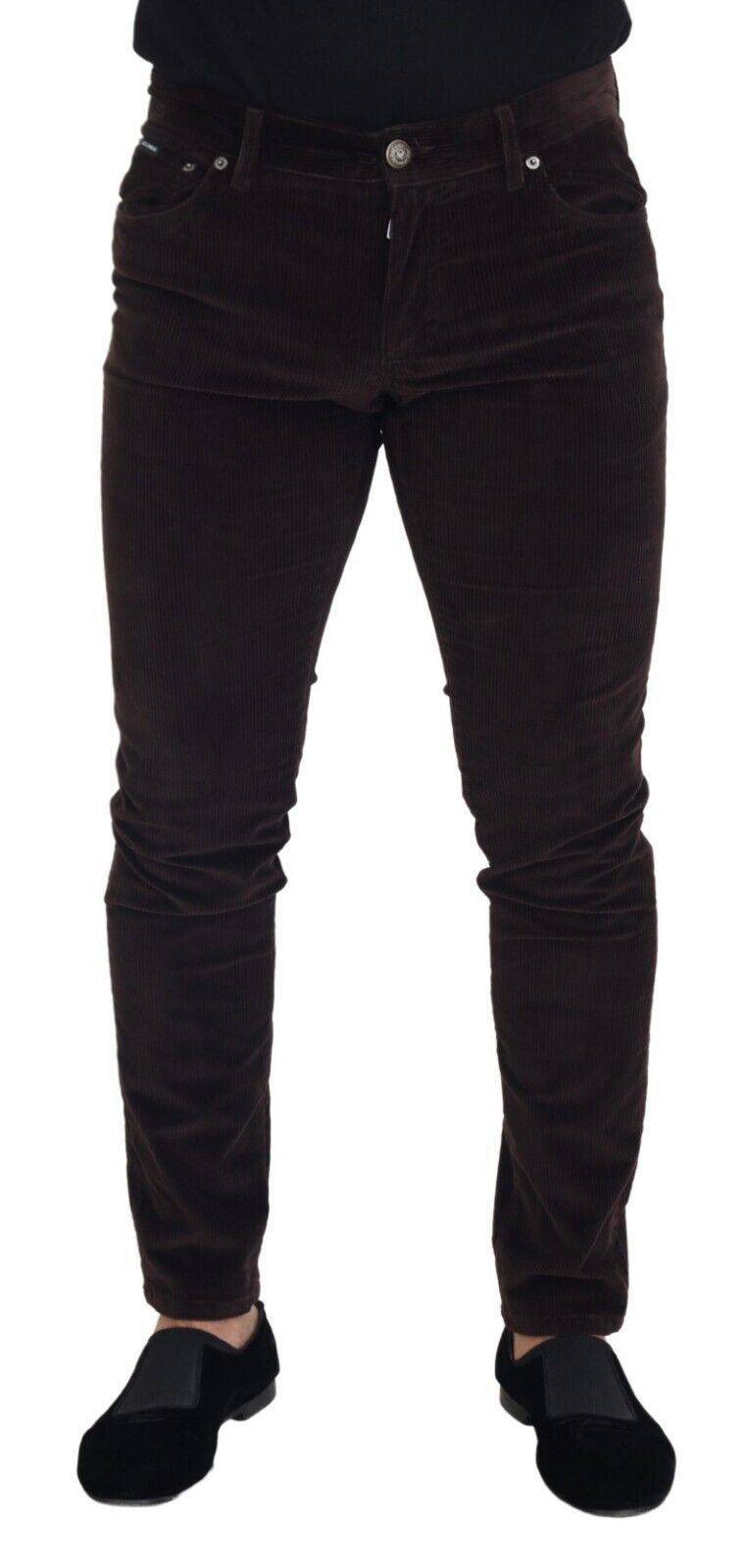 Pantalon homme en velours côtelé marron Dolce & Gabbana, style casual, avec poches et coupe classique.