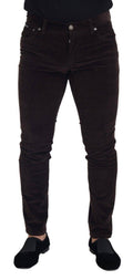 Pantalon homme en velours côtelé marron Dolce & Gabbana, style casual, avec poches et coupe classique.