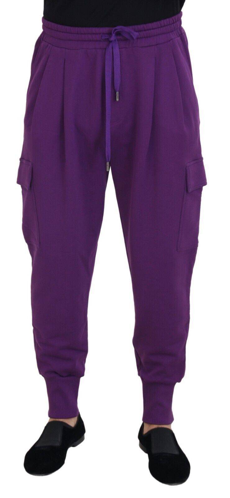 Pantalons de jogging cargo en coton violet Dolce & Gabbana, style décontracté avec poches latérales et taille élastique.