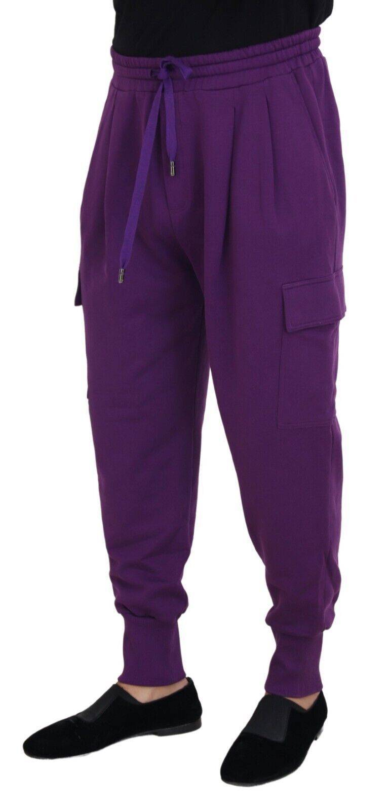 Pantalons de jogging cargo en coton violet Dolce & Gabbana, style décontracté avec poches latérales.