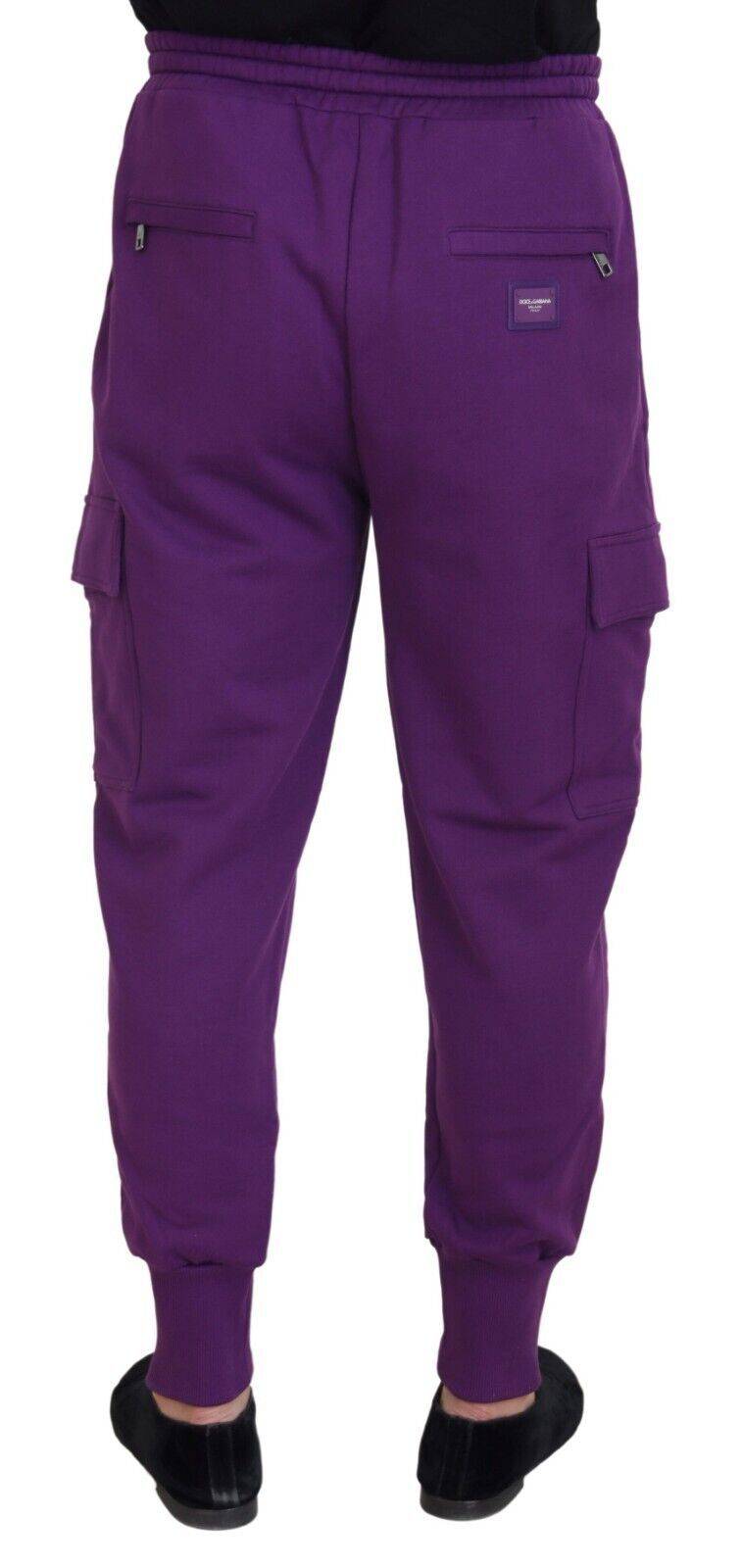Pantalon de jogging cargo en coton violet de Dolce & Gabbana, style décontracté avec poches latérales et taille élastique.