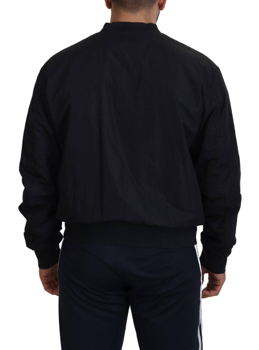 Veste bomber en nylon noir Dolce & Gabbana avec logo, fermeture éclair et design élégant.