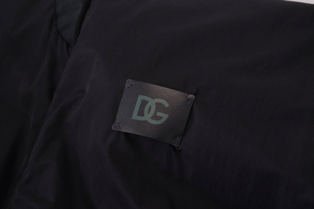 Veste bomber noire en nylon Dolce & Gabbana avec logo, fermeture éclair et design élégant.
