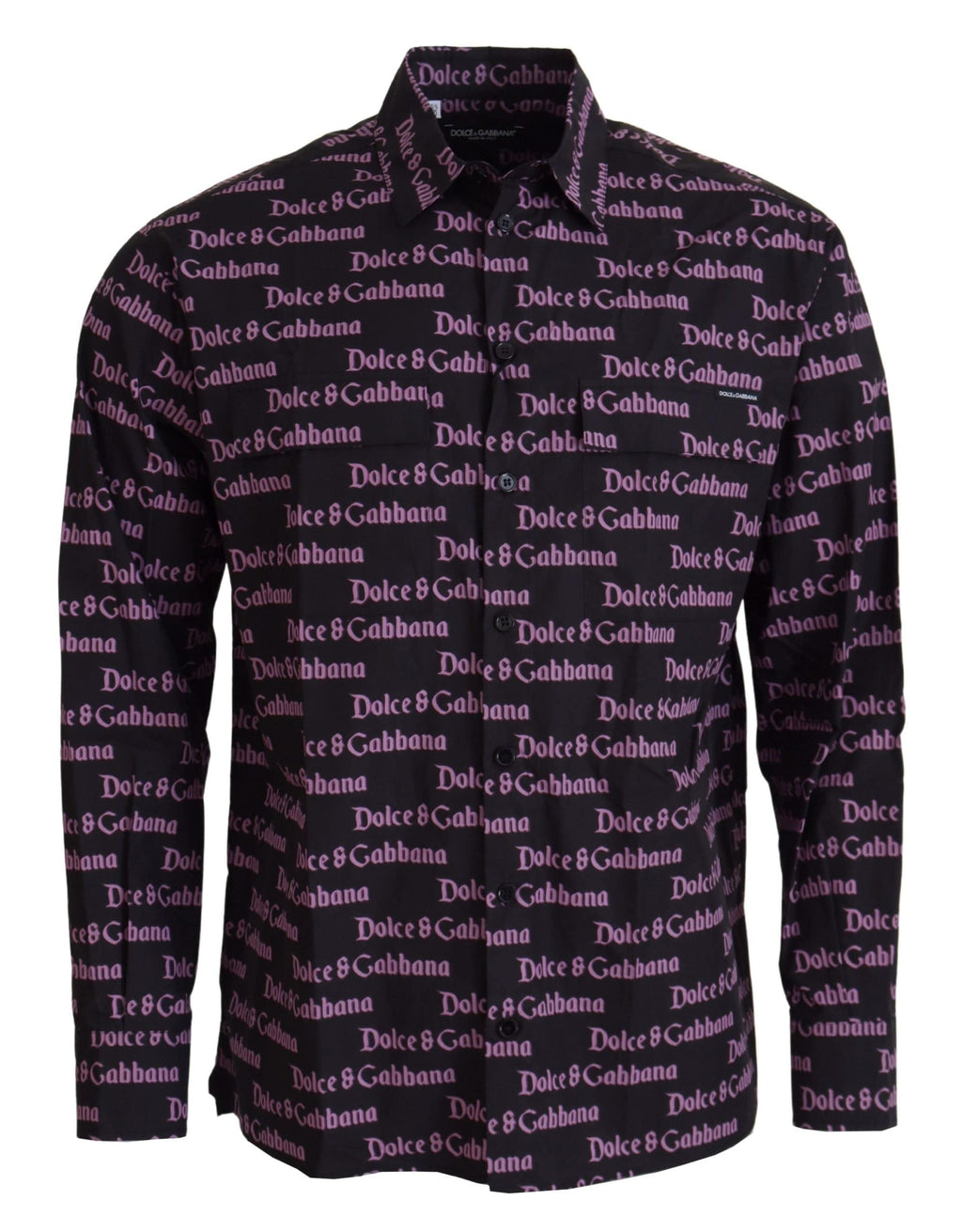 Chemise formelle noire et violette Dolce & Gabbana avec logo slim, élégante et ajustée, visible sur la photo.