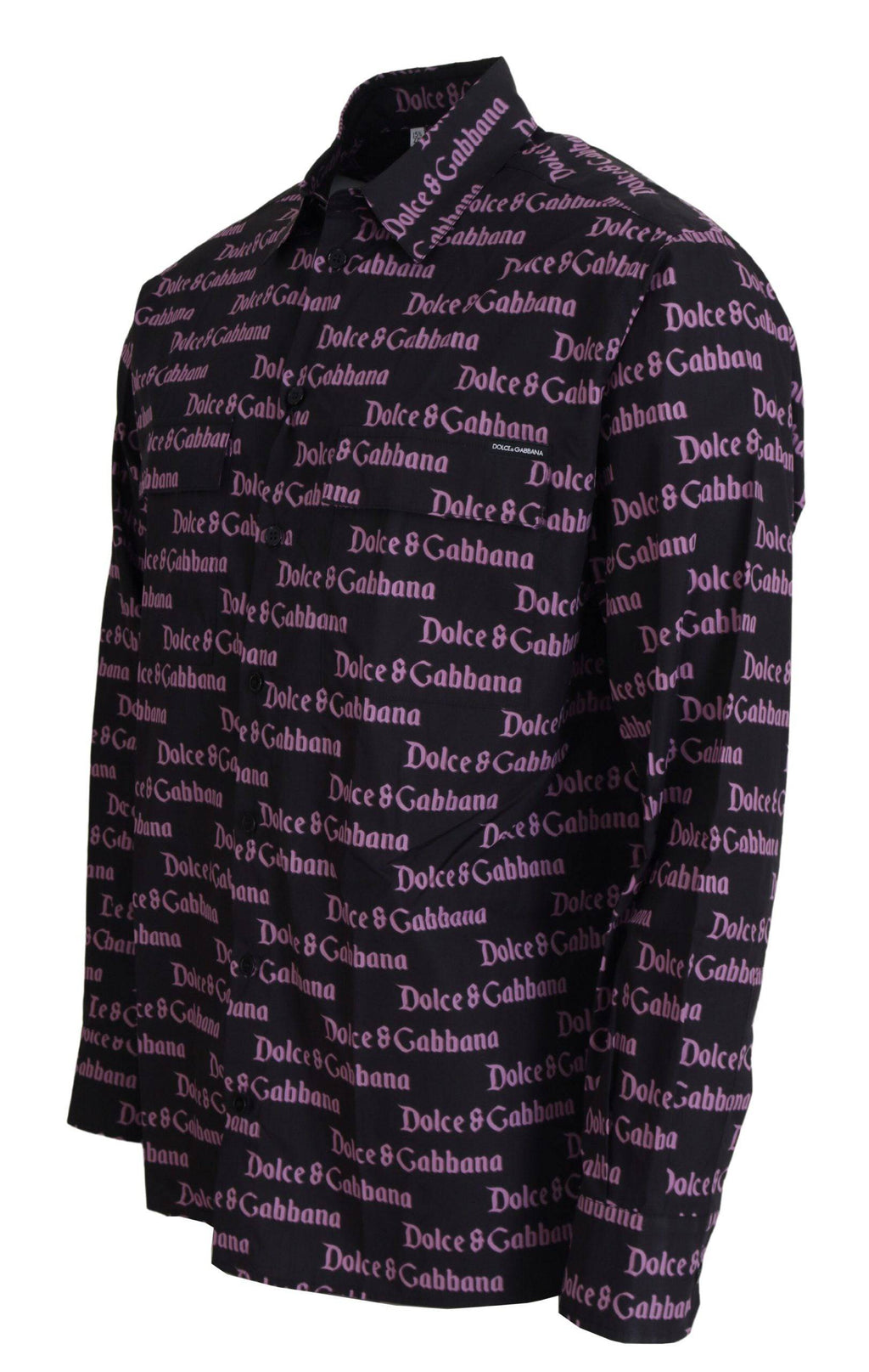 Chemise formelle Dolce & Gabbana noire et violette à logo slim, élégante et ajustée avec détails sophistiqués.