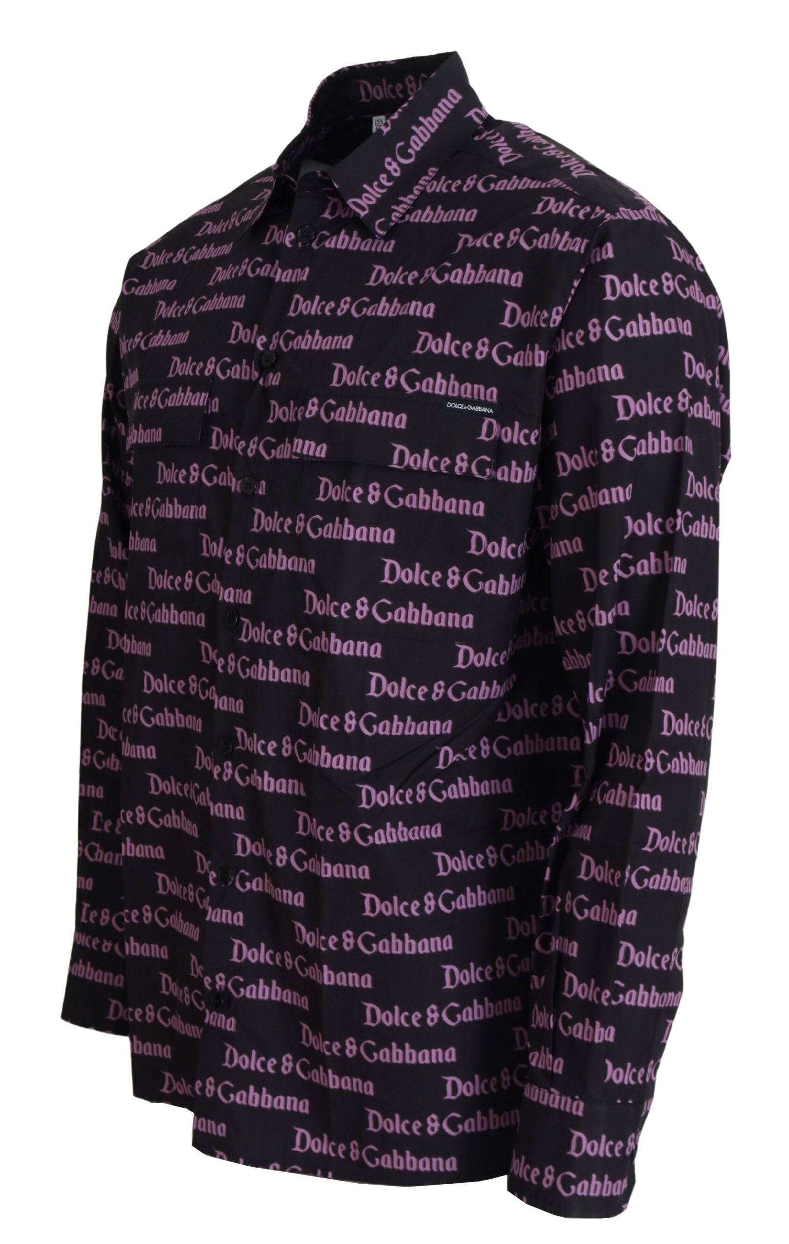 Chemise formelle Dolce & Gabbana noire et violette à logo slim, élégante et ajustée avec détails sophistiqués.