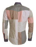 Chemise slim en coton patchwork multicolore de Dolce & Gabbana, avec détails colorés et coupe ajustée.
