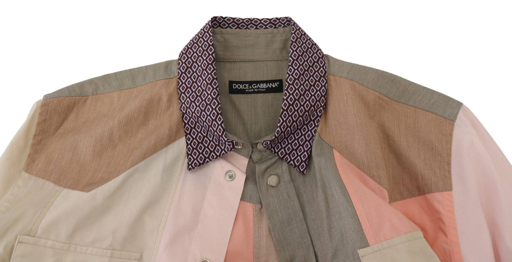 Chemise slim en coton à patchworks multicolores de Dolce & Gabbana, avec détails colorés et style élégant.