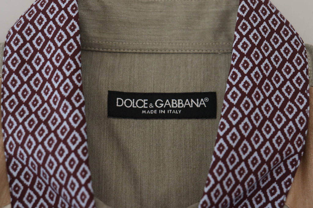 Chemise slim en coton à patchwork multicolore de Dolce & Gabbana, détails de couture sophistiqués et style moderne.