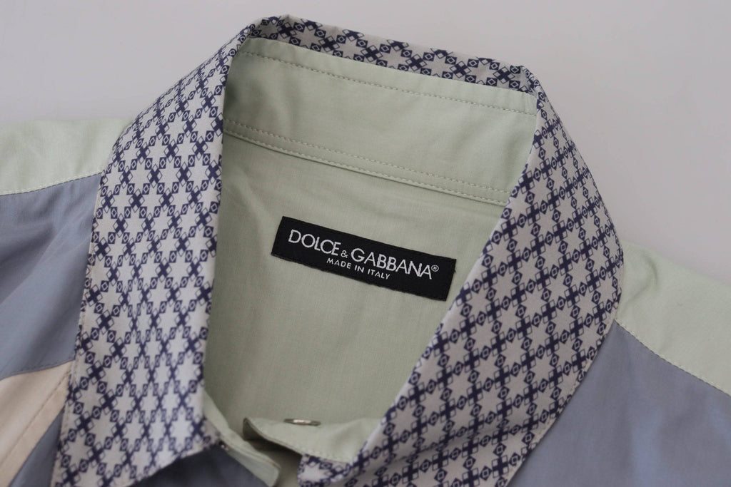 Chemise slim en coton patchwork multicolore de Dolce & Gabbana, avec détails colorés et coupe ajustée.
