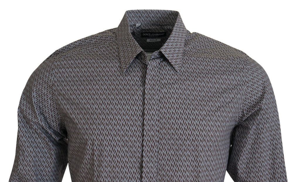 Chemise formelle Slim Fit Dolce & Gabbana gris brun avec détails dorés, manche longue et col élégant, pour homme.