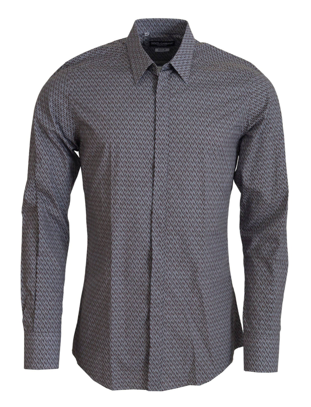 Chemise formelle Dolce & Gabbana gris brun or à coupe slim pour homme, visible avec col et boutons élégants.
