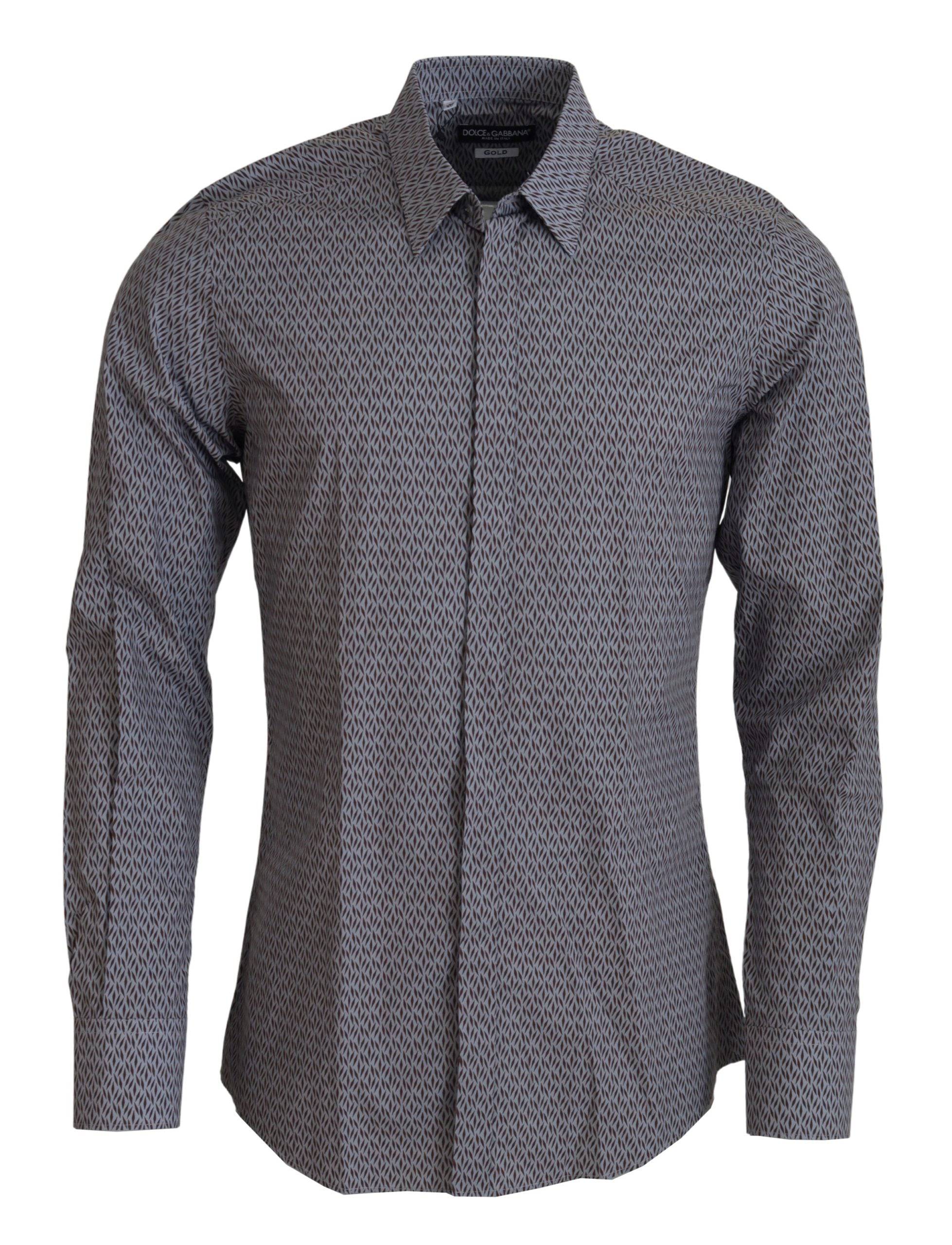 Chemise formelle Dolce & Gabbana gris brun or à coupe slim pour homme, visible avec col et boutons élégants.