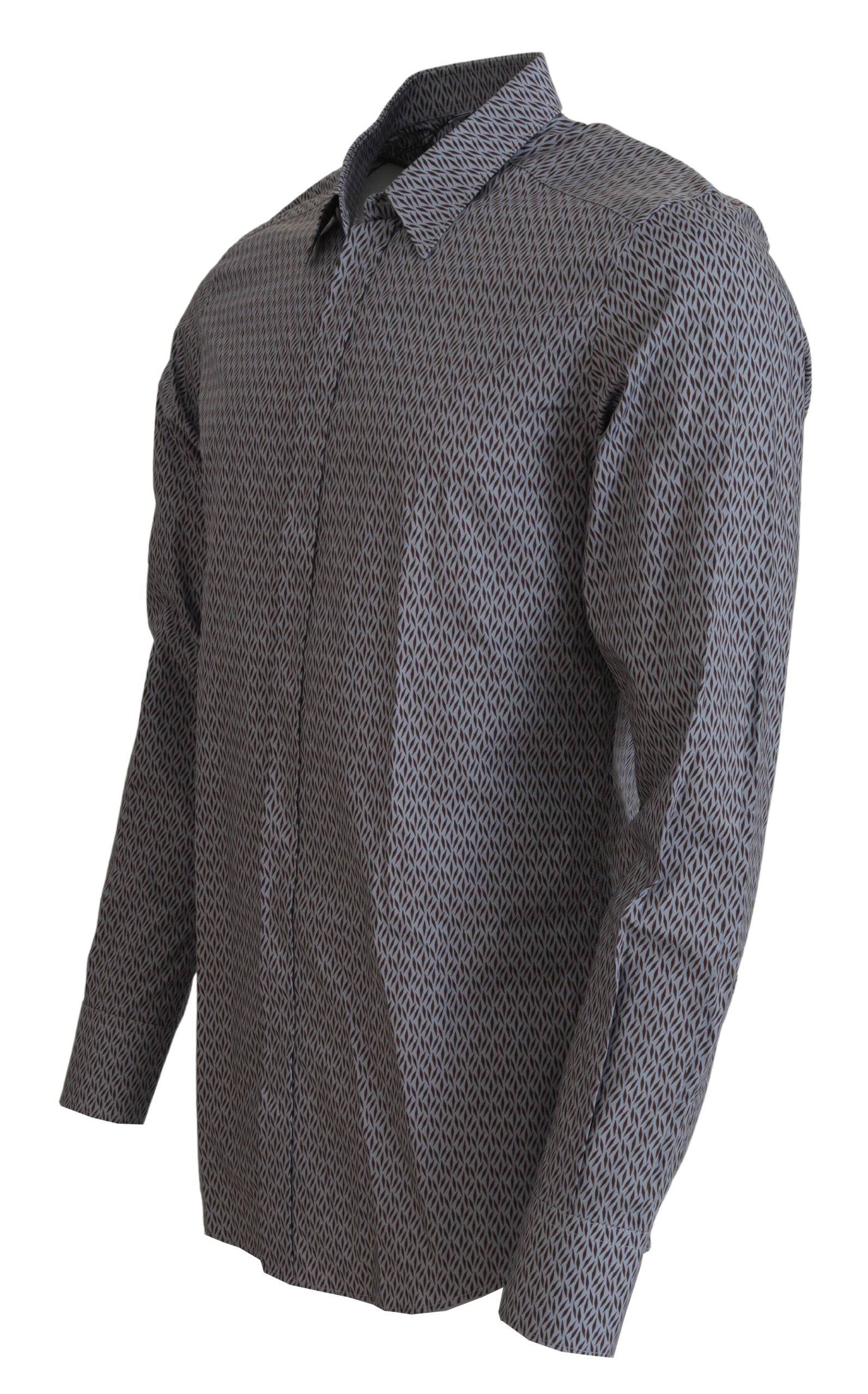 Chemise formelle Dolce & Gabbana gris brun avec détails dorés, coupe slim pour homme.