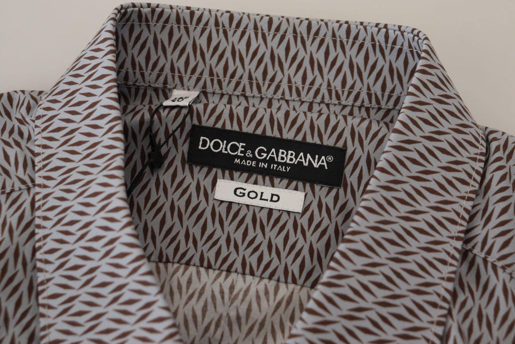 Chemise formelle Dolce & Gabbana gris brun or, coupe slim fit, en tissu élégant, visible avec col et boutons.
