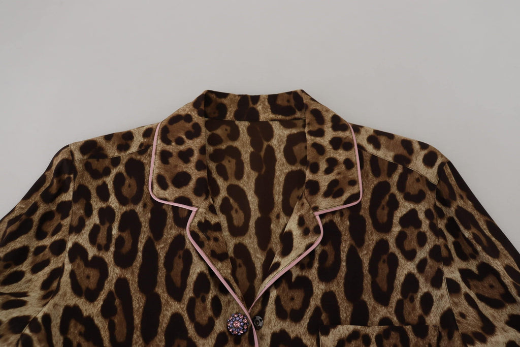 Blouse Dolce & Gabbana à manches longues avec imprimé léopard marron, style élégant et tendance.
