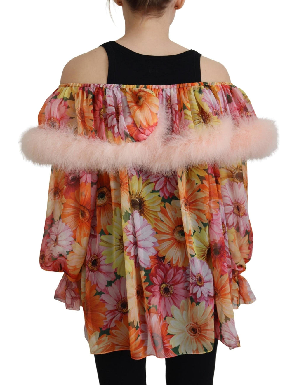 Blouse Dolce & Gabbana à fleurs multicolores avec fourrure et shearling, élégante en tissu florale multicolore.
