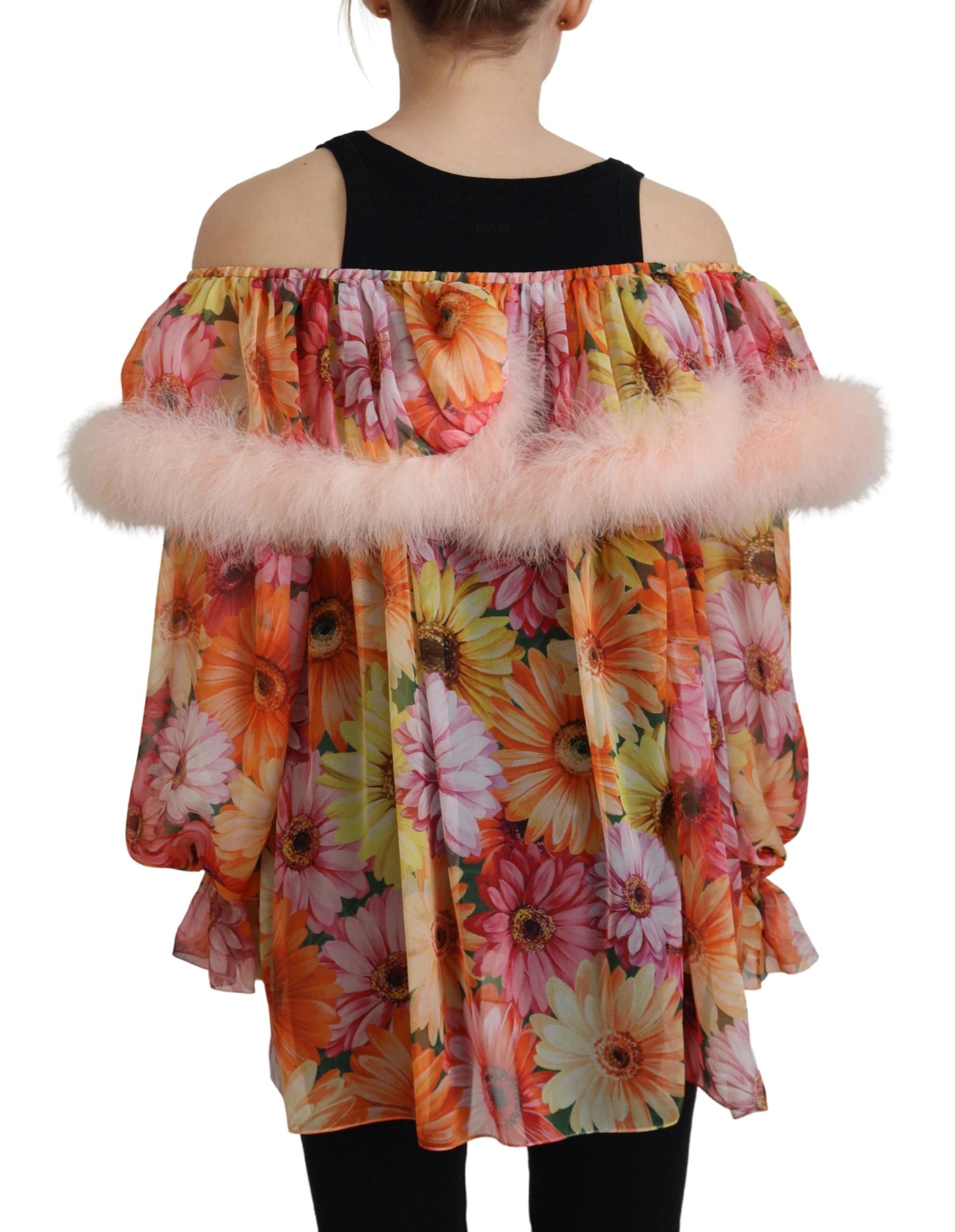 Blouse Dolce & Gabbana à fleurs multicolores avec fourrure et shearling, élégante en tissu florale multicolore.